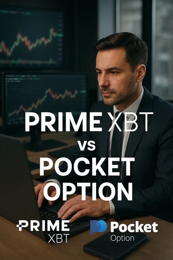 PrimeXBT vs Pocket Option user interface and design comparison.